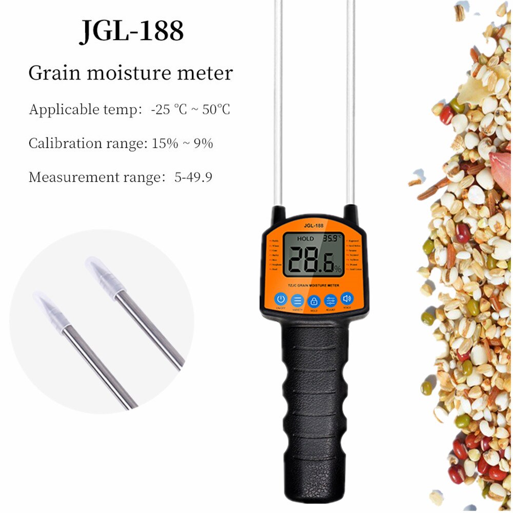 JGL-188 Garden Grain Moisture Meter Rice Bean Sorghum Humidity Tester Hygrometer with Smart Sensor Moisture For Food Crop Seed