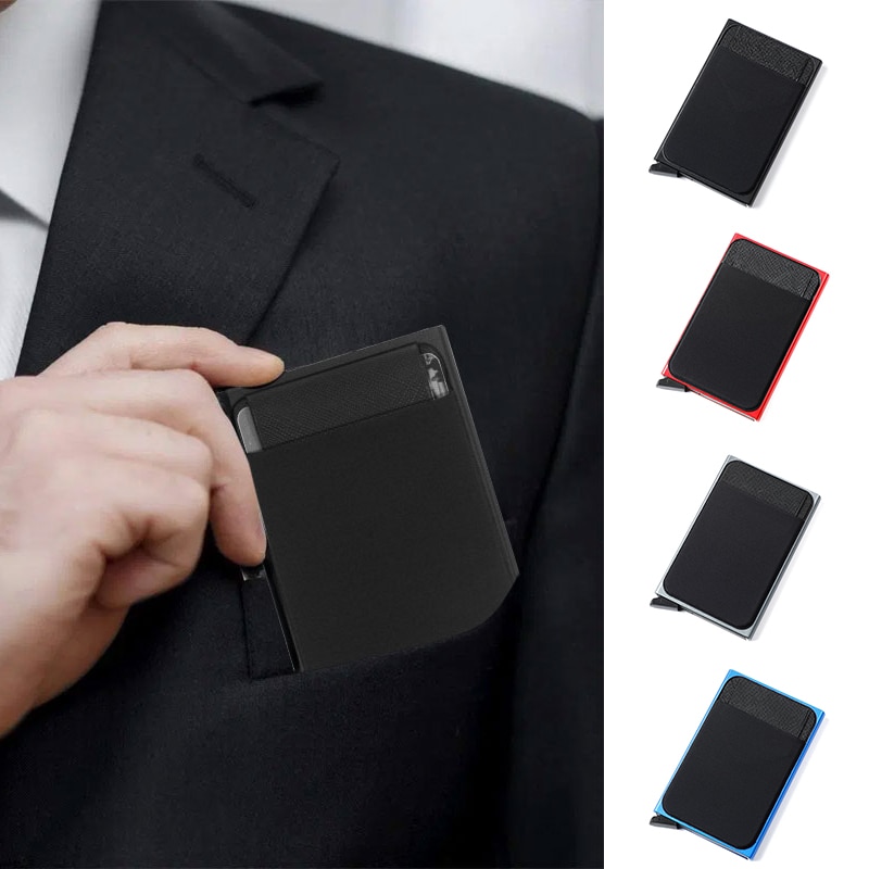 Rfid Smart Wallet Card Holder Metal Thin Slim Men Women Wallets Pop Up Minimalist Wallet Small Black Purse Metal Vallet