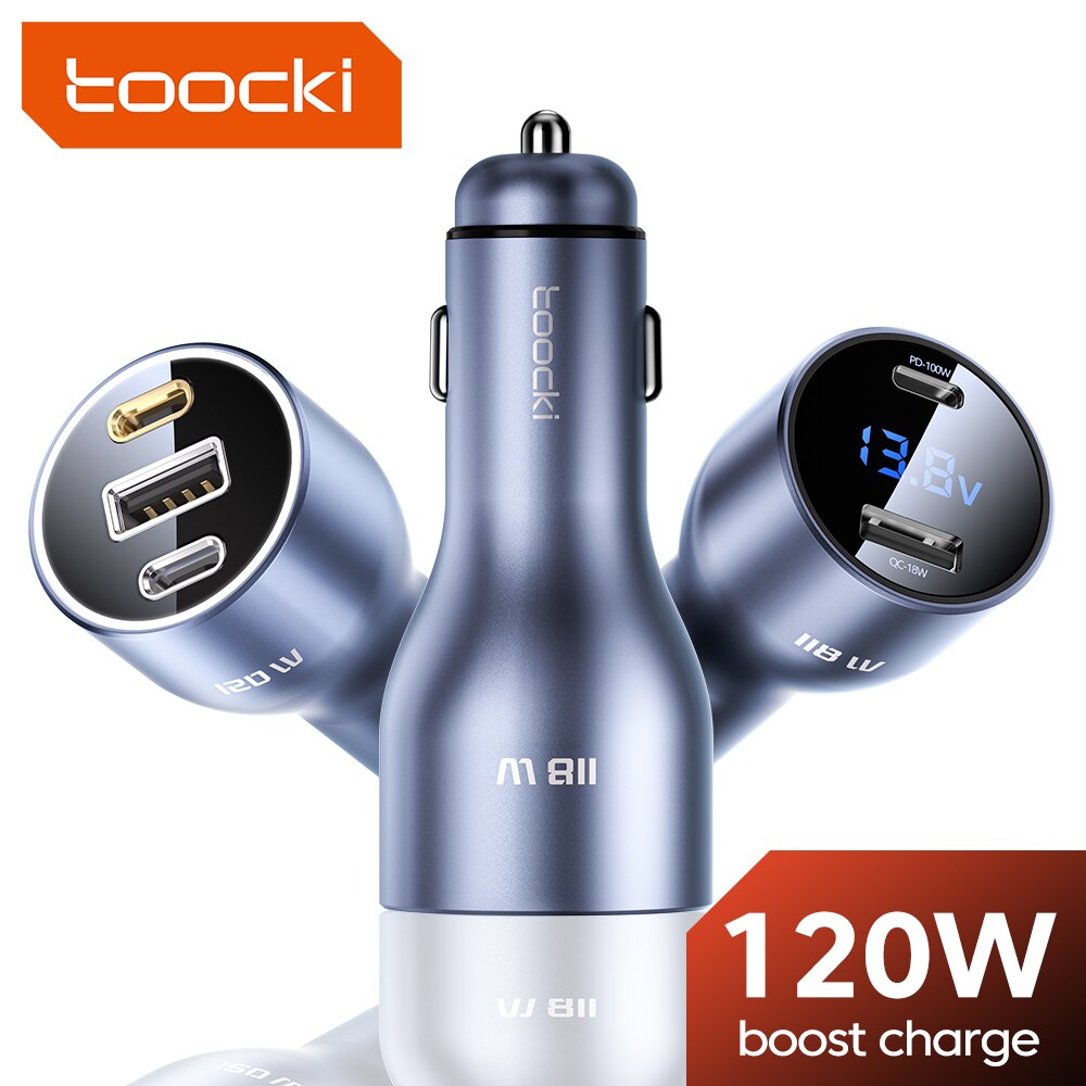 Toocki 120W Car Charger Type C USB Fast Charging PD3.0 Car Charger For iPhone 14 13 12 Samsung Xiaomi Macbook Laptop