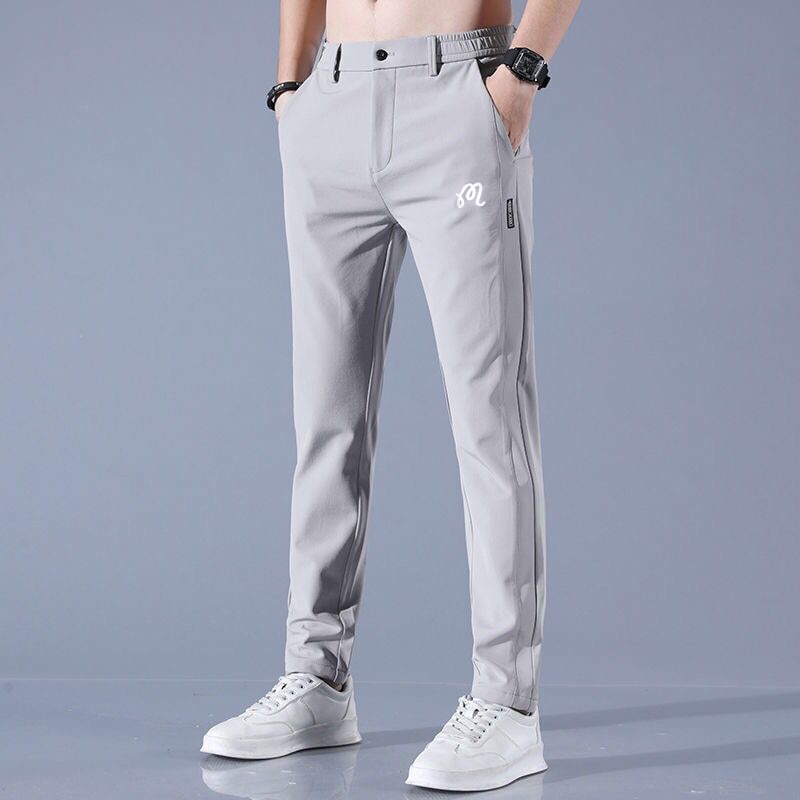 2023 Korean Style Spring and Summer Trousers Elastic Casual Slim Elastic Waist Business Classic Men's Trousers Black Grey Men