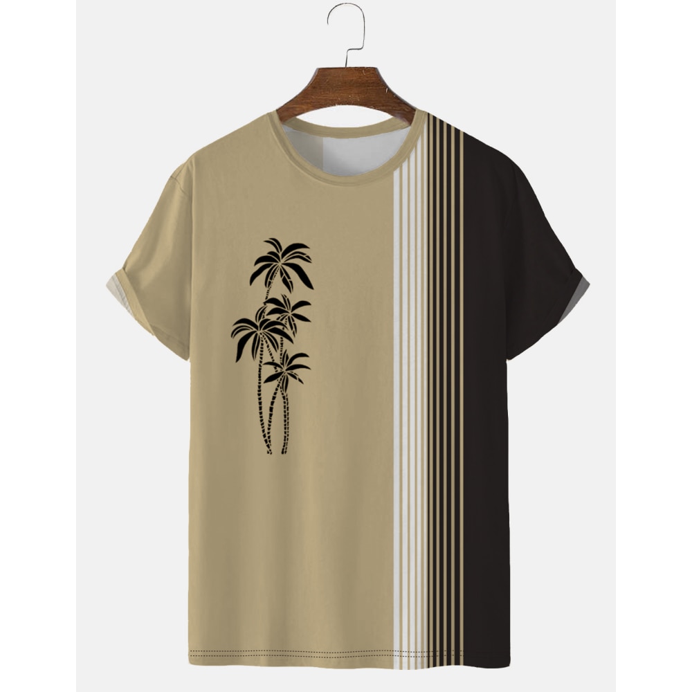 Coconut T Shirt For Men Oversized Men's T-shirt Striped Jersey Summer Stylish Sweatshirt  Hawaiian Print Style Short Sleeve Tees