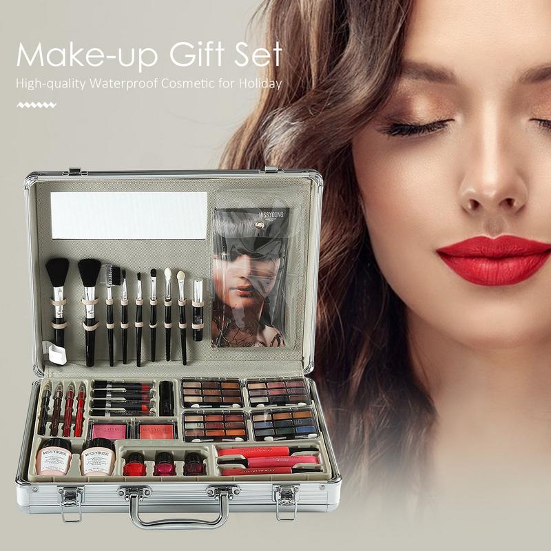 All-in-1 Makeup Set Multifunction Long-Lasting Soft Comfortable Lipstick Eyeshadow Brush Eye Pencil Mascara Mirror Cosmetic Box