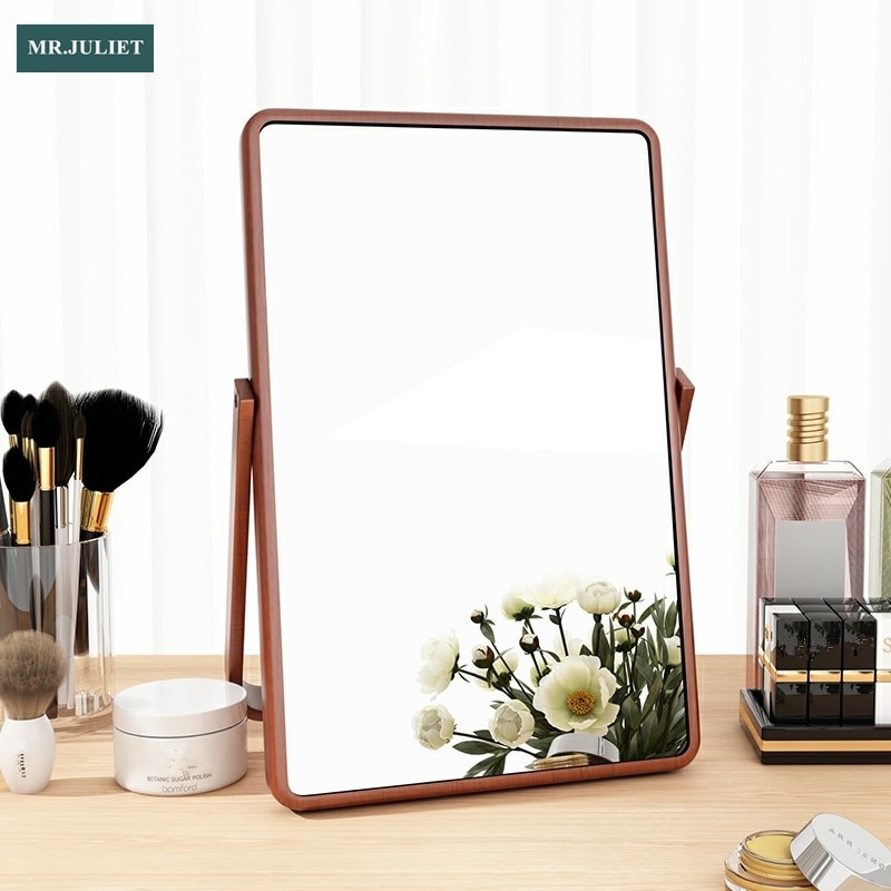 MR.JULIET Classic Solid Wood Frame  Household Folding 360° Rotatable Dressing Table HD Portable Wall-mounted Makeup Mirror