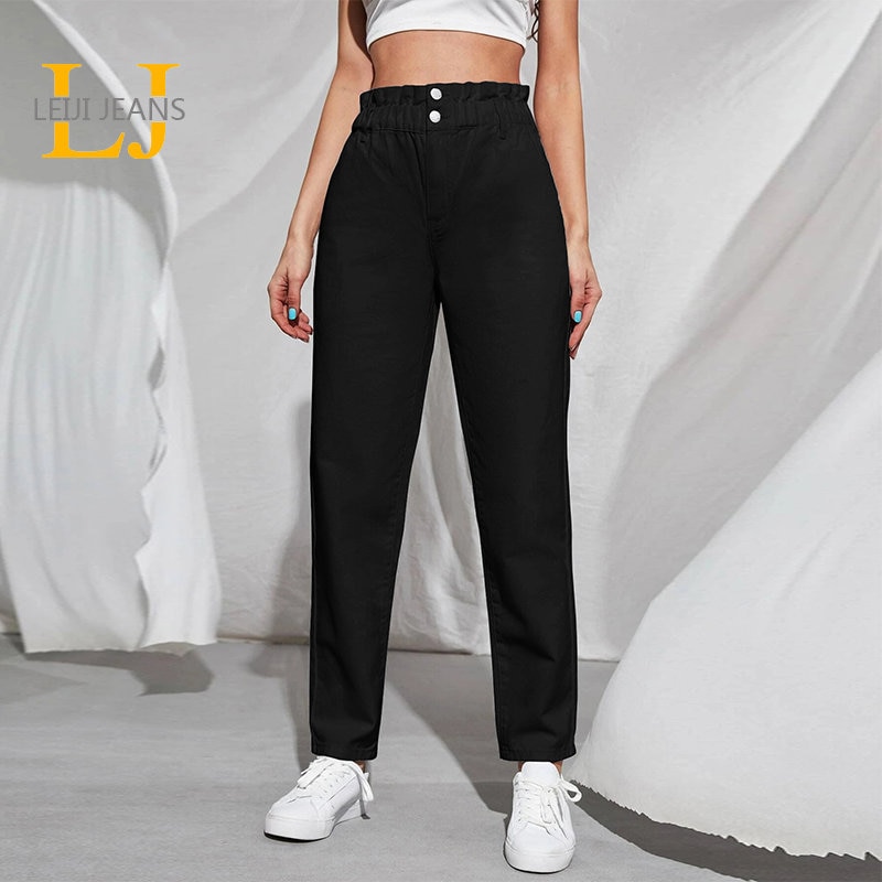 LEIJIJEANS 2022  Autumn Jeans for Women Curve 120kgs Women Elastic Waist High Waist Harem Lady Pants Black 8XL 175CMS Mom Jeans