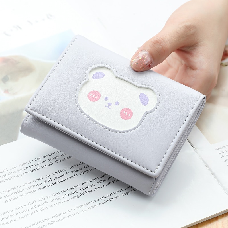 Cute Bear Wallets for Women Cartoon Kawaii Small Three Fold Soft PU Leather Card Holder Purse Ladies Fashion Purses Female