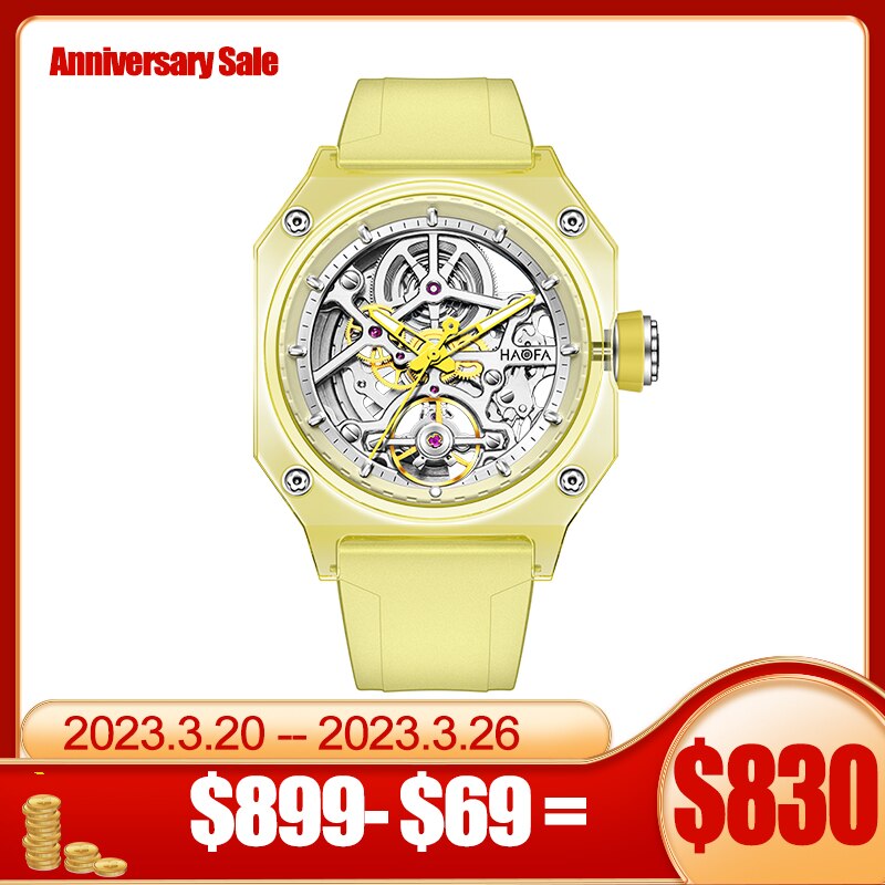 Haofa Crystal Transparent Automatic Watch for Men Luxury  Hollowing Waterproof Luminous Mechanical Watch for Men 2208
