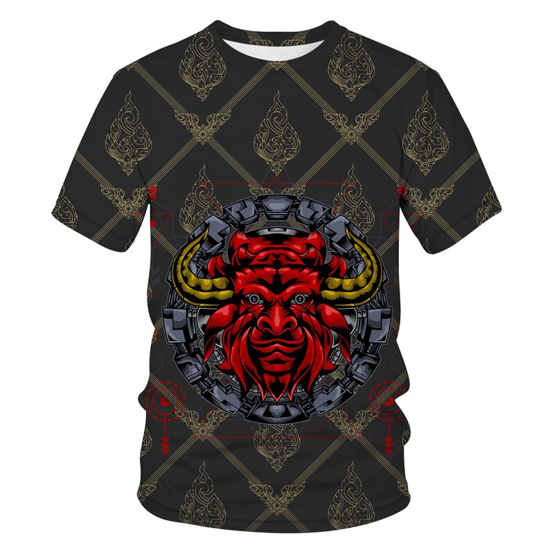 Hot Selling New Men's T-shirt Summer Devil Pattern 3D Printed Short Sleeve Oversized Personality Fashion O Collar Retro Clothing