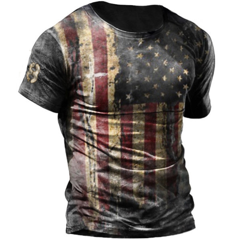 Vintage Summer T-shirts For Men US Flag 3D Printed Streetwear Polyester O-Neck Short Sleeve Loose Men Clothing Oversized T Shirt