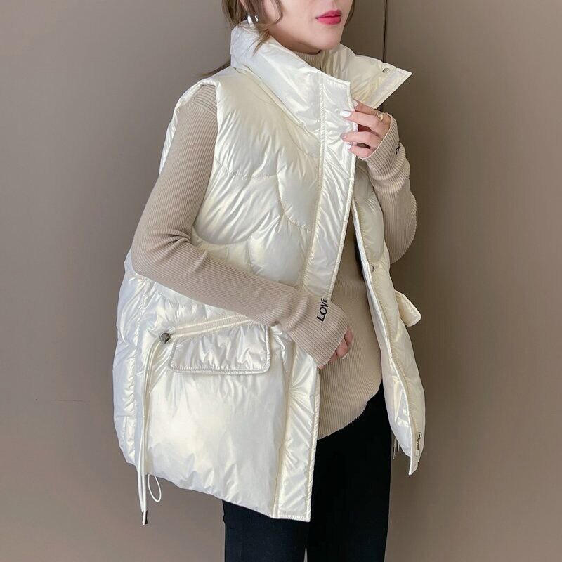 Down cotton vest female 2022 winter new Korean version of the drawstring fashion outer wear light cotton undershirt