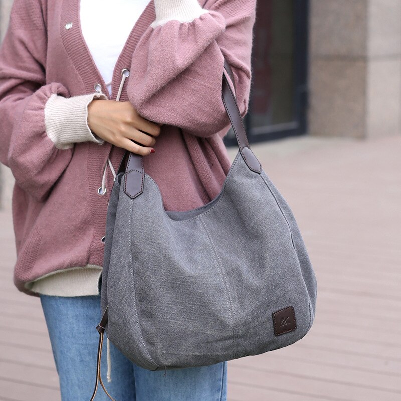 2023 New Canvas Bag Women Fashion Literary Single Shoulder Handbag Multi Compartment Casual Bag Simple Design Thick and Sturdy