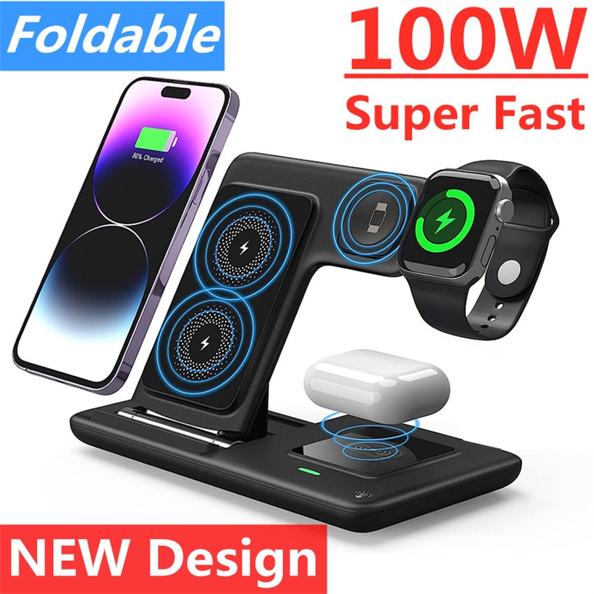 100W Wireless Charger 3 in 1 For iPhone 14 13 12 Pro Max 11 X 8 Fast Charging Dock Station For Apple Watch 8 7 6 Chargers Stand